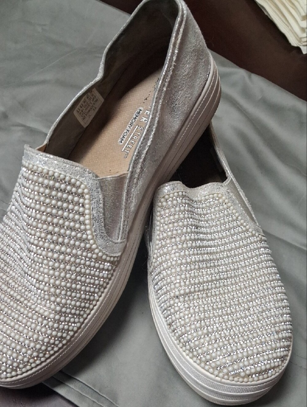 Skechers Women’s Slip-On Rhinestone Sneakers in Ivory Sparkle - Picture 2 of 4